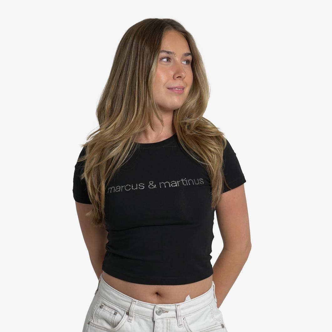 Rhinestone Cropped Tee Black - Limited Drop